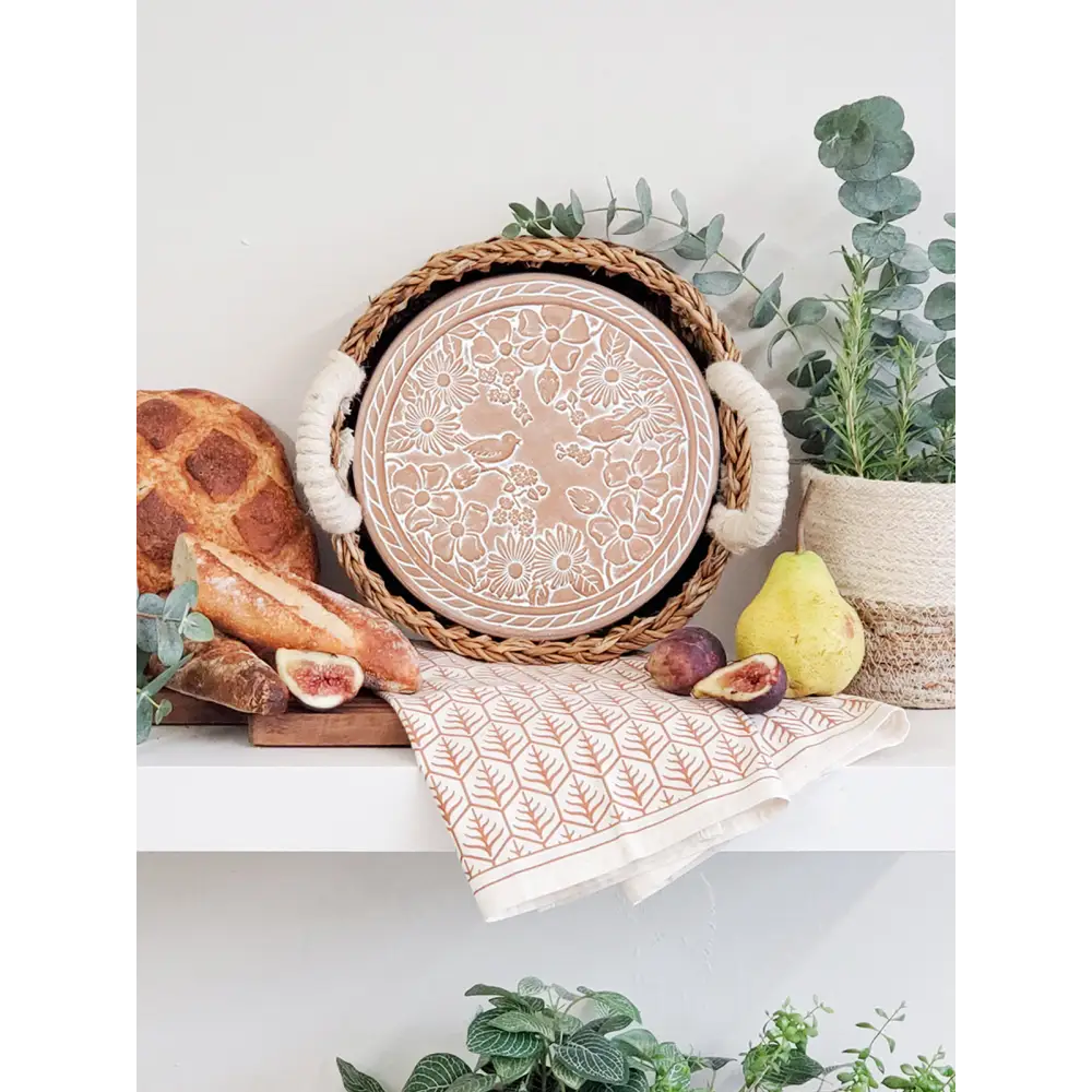 Bread Warmer & Basket Gift Set with Tea Towel - Garden Round-1