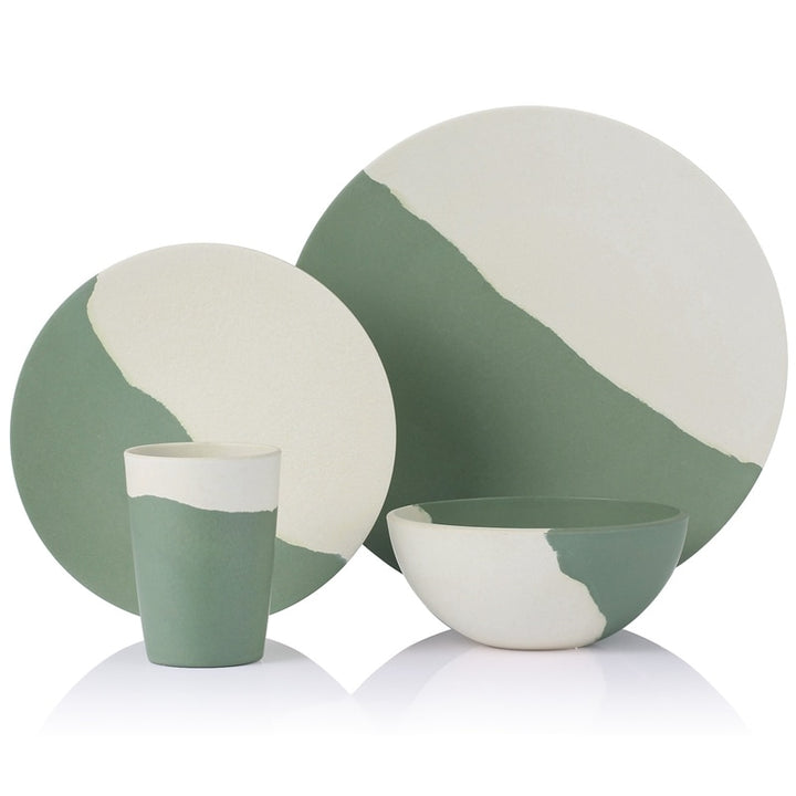 Green and White Bamboo Fiber Tableware Set - 4 Pcs for 1 person - EcofiedHome
