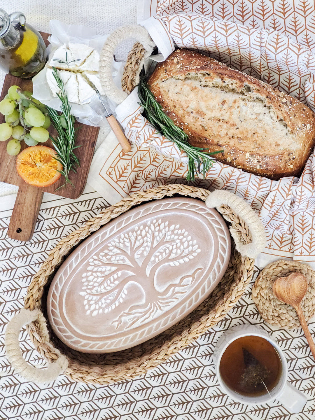 Bread Warmer & Basket Gift Set with Tea Towel - Tree of Life Oval-1