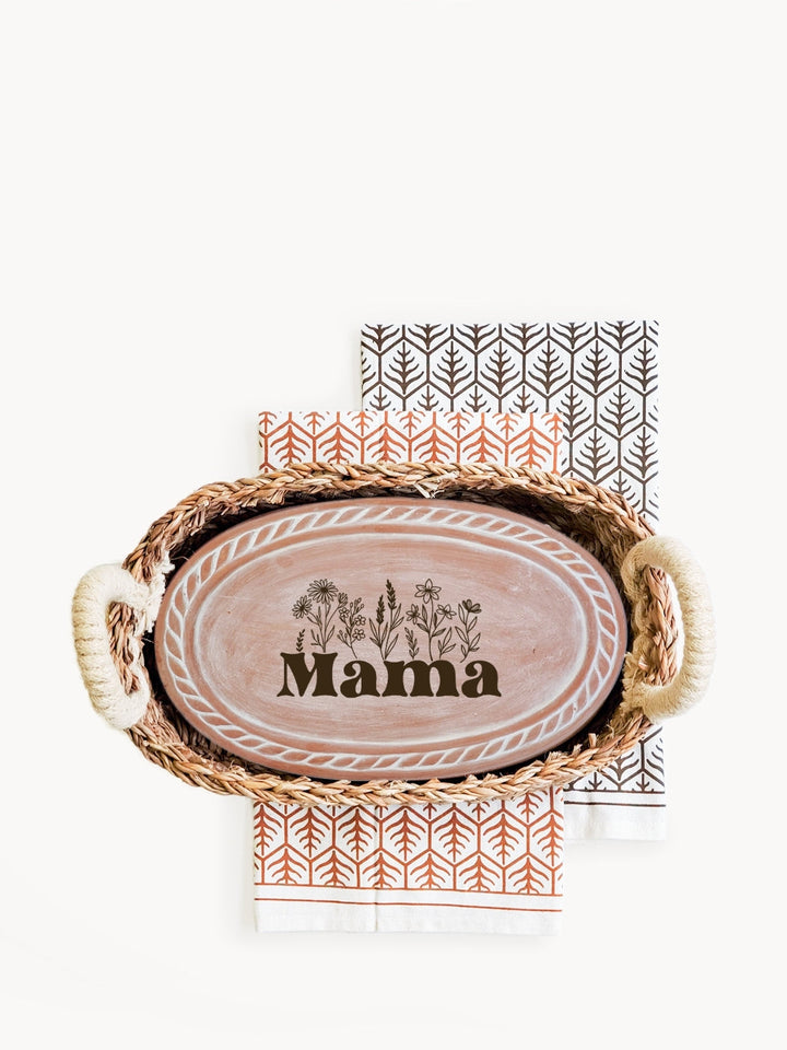 Bread Warmer & Basket Gift Set with Tea Towel - Mom Oval-0