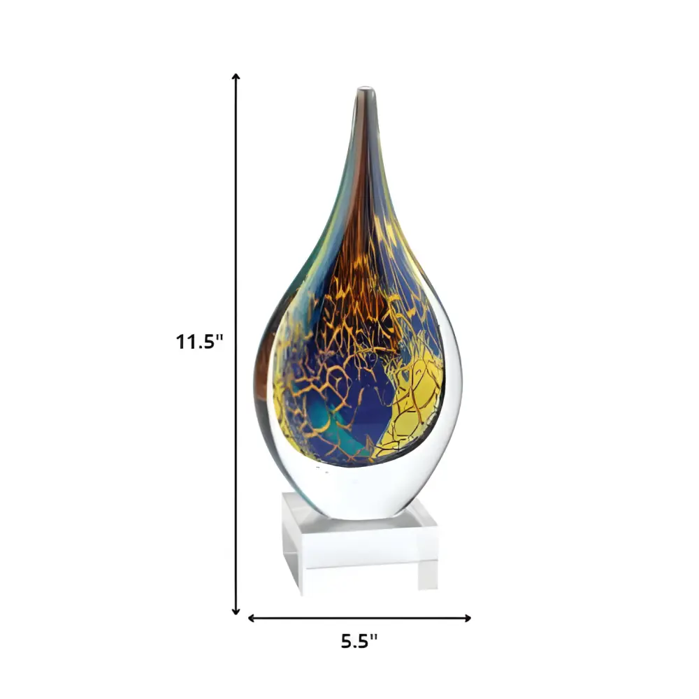 11 MultiColor Art Glass Teardrop on Crystal Base - Art Glass