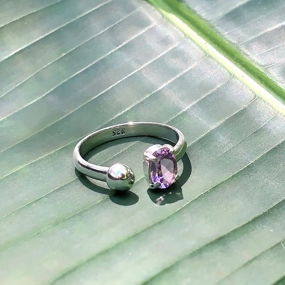 Amethyst Ball Ring - Size: 7 + Adjustable - EcofiedHome