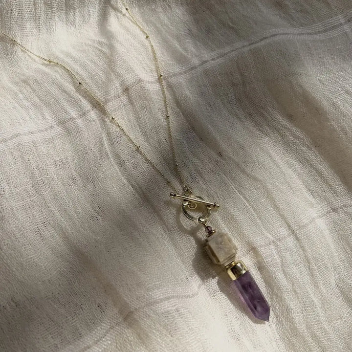 Amethyst Lariat Necklace - 18 inch long - EcofiedHome