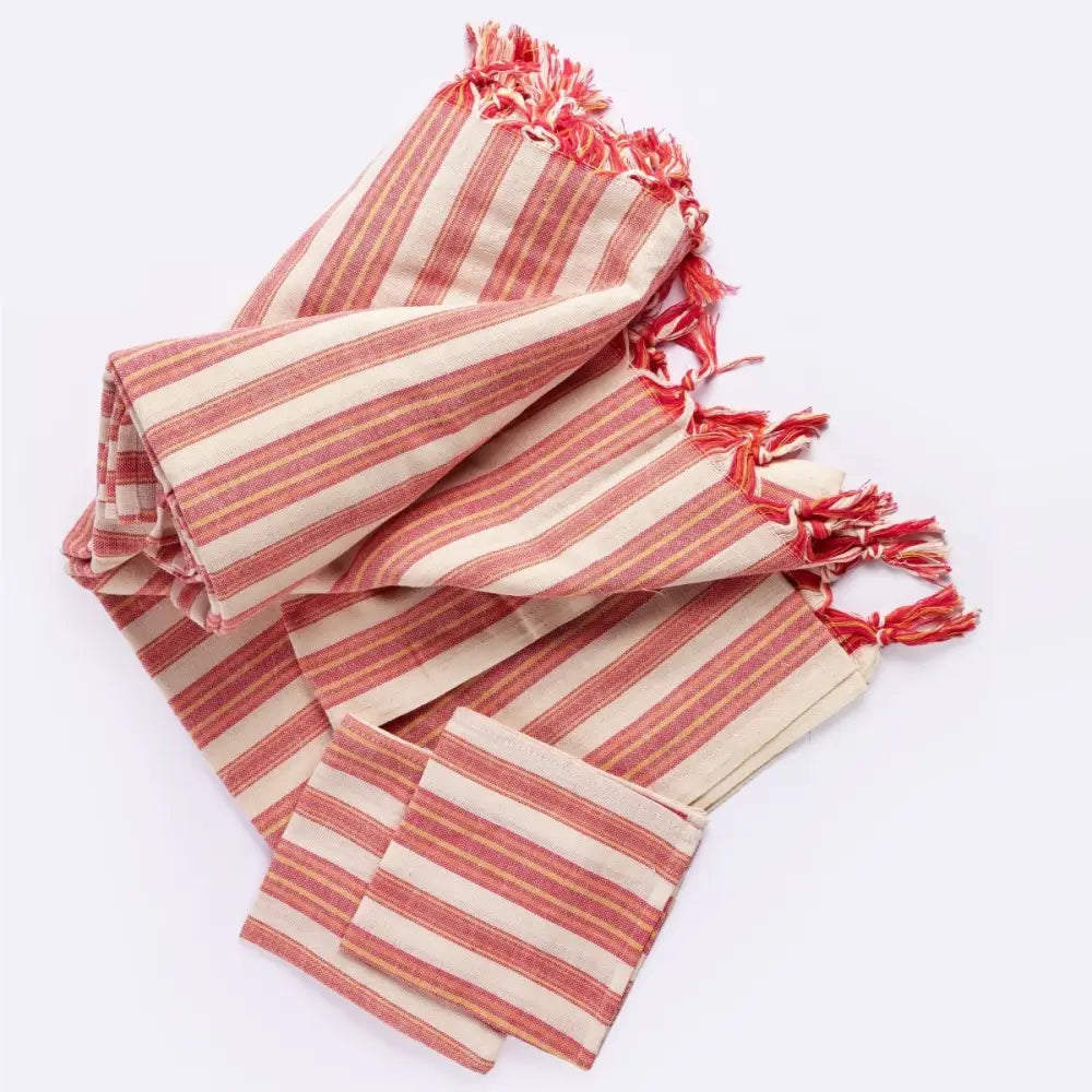 Andana Striped Tablecloth Set - Magenta - EcofiedHome