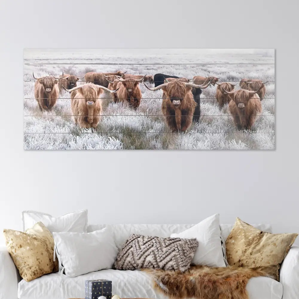 Angelic Highland Cow Herd Wood Plank Wall Art - EcofiedHome