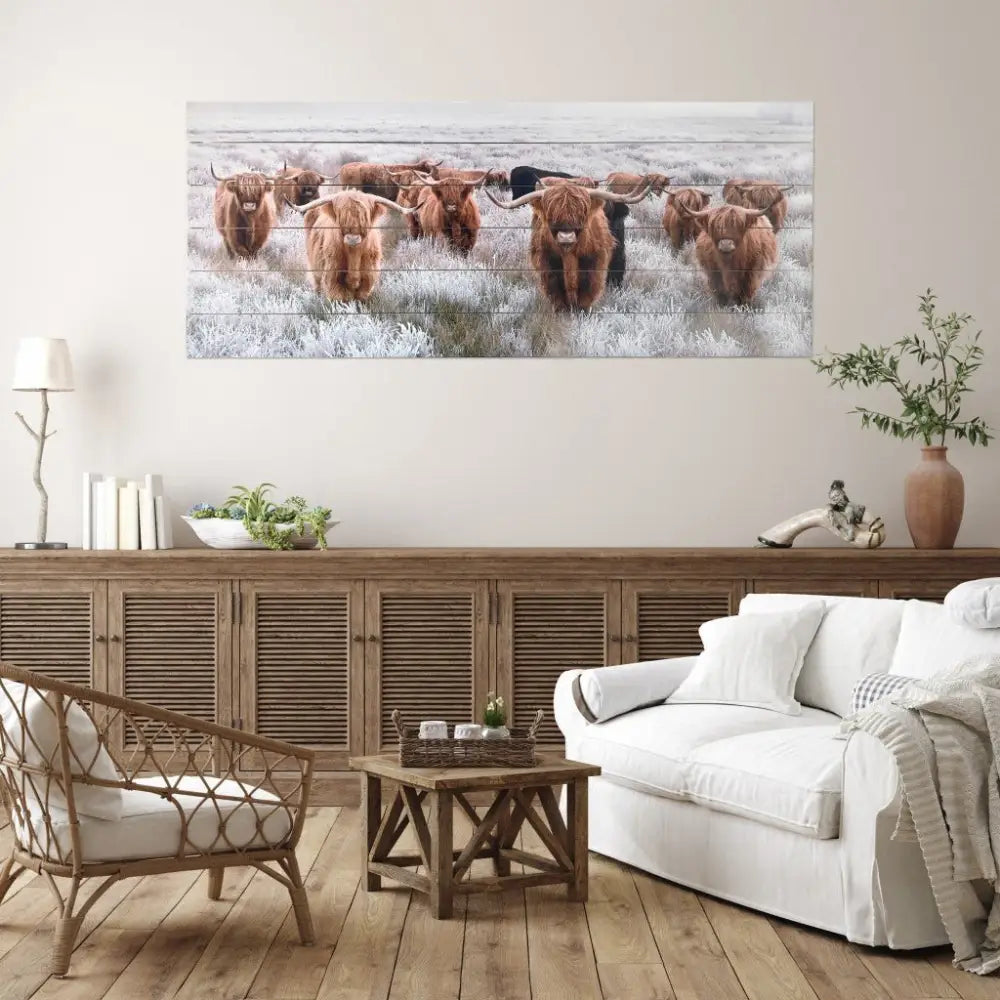 Angelic Highland Cow Herd Wood Plank Wall Art - EcofiedHome