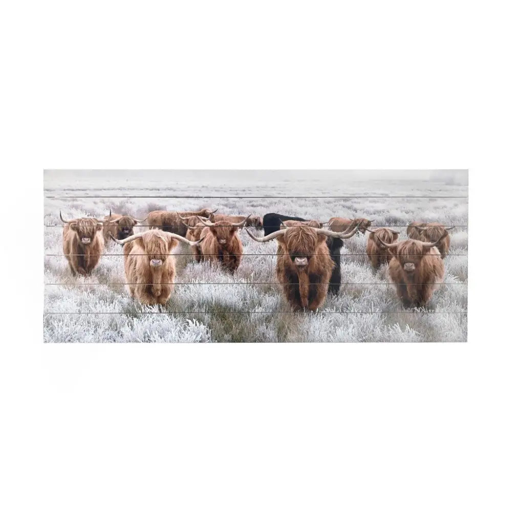 Angelic Highland Cow Herd Wood Plank Wall Art - EcofiedHome