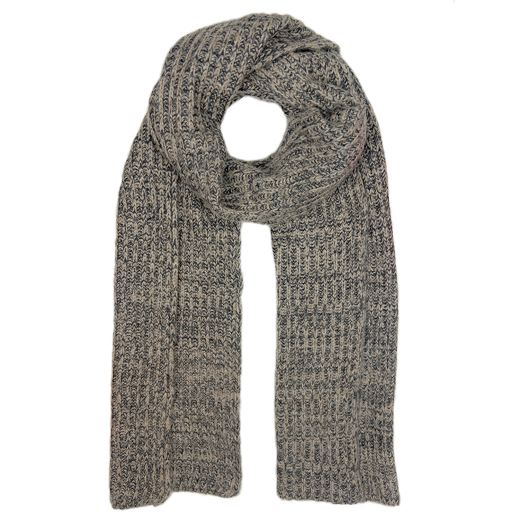 Charcoal and soft brown Himalayan cashmere scarf, marled ribbed knit