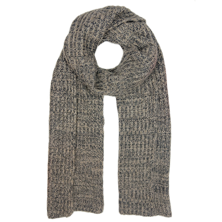 Charcoal and soft brown Himalayan cashmere scarf, marled ribbed knit
