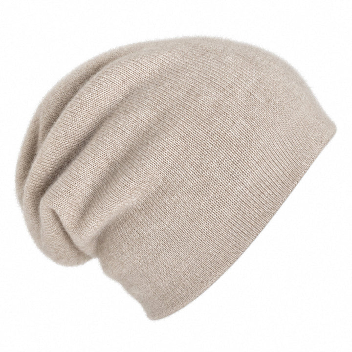 solid beige side of the cashmere beanie
