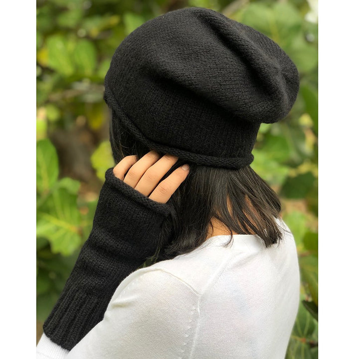 Black Essential Knit Alpaca Beanie-1