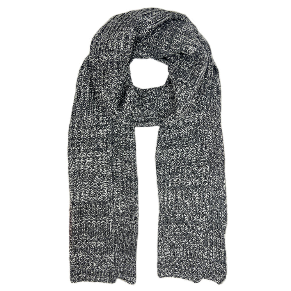 Charcoal and soft gray Himalayan cashmere scarf, marled ribbed knit