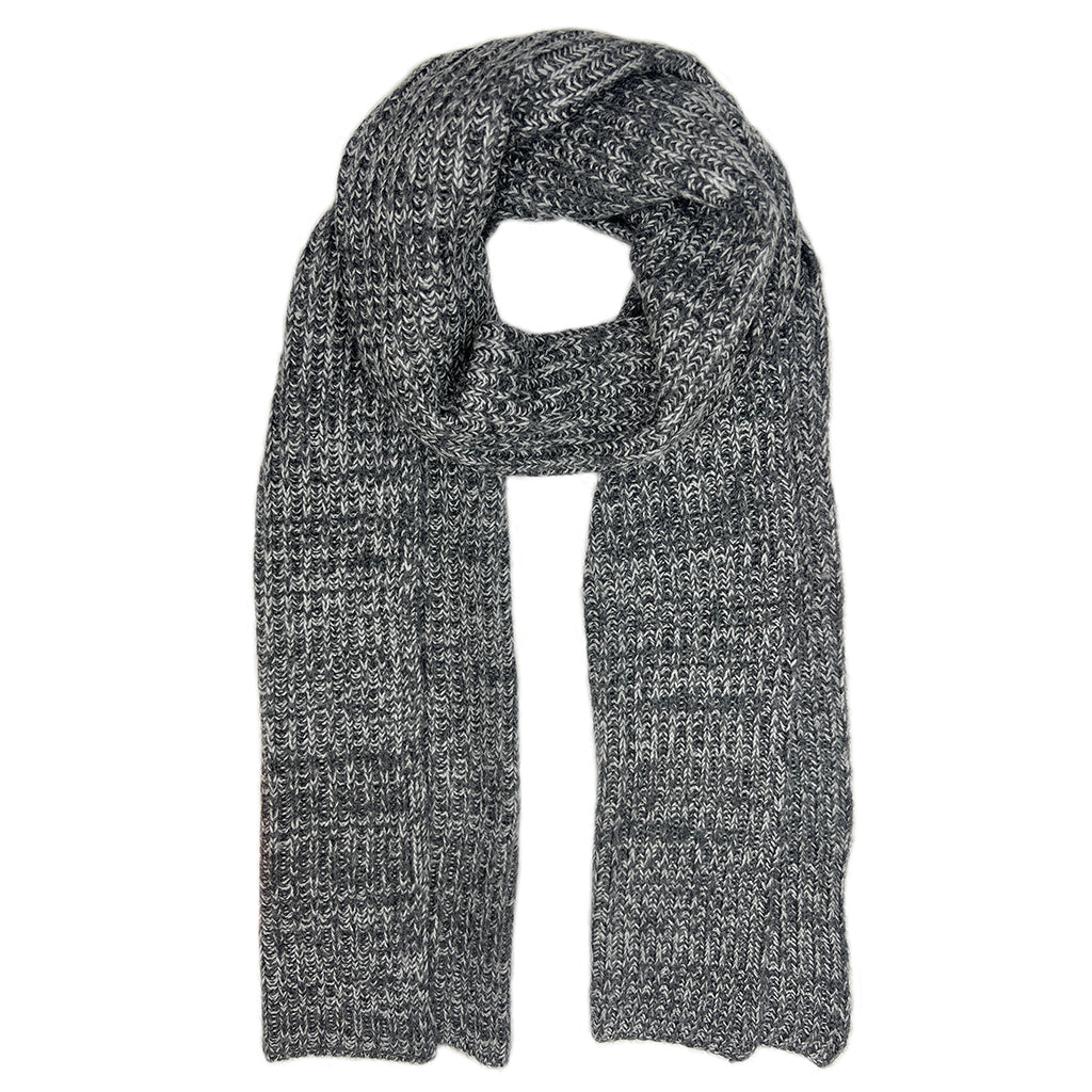 Charcoal and soft gray Himalayan cashmere scarf, marled ribbed knit