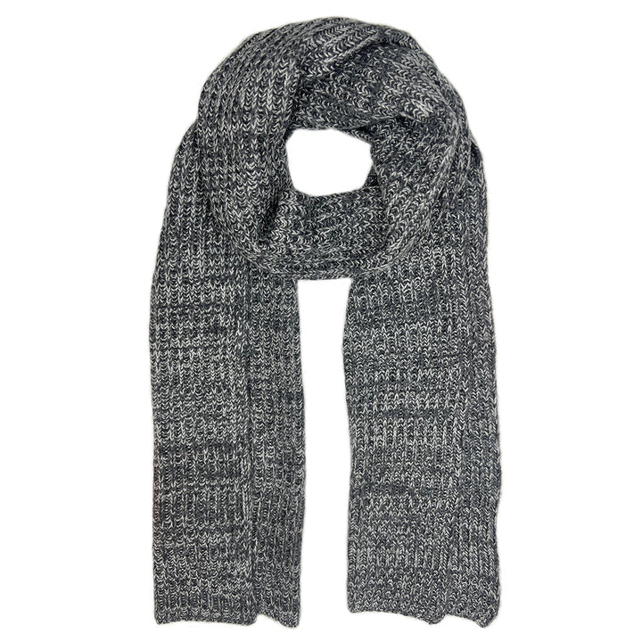 Charcoal and soft gray Himalayan cashmere scarf, marled ribbed knit