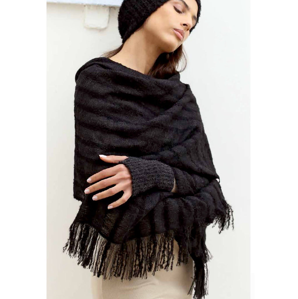 Black Loop Knit Alpaca Scarf-1