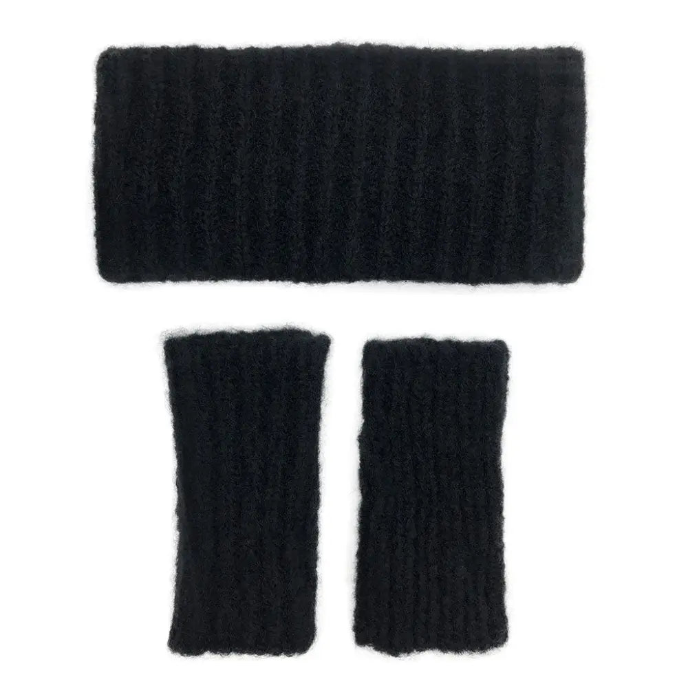 Black Ribbed Alpaca Gloves - EcofiedHome