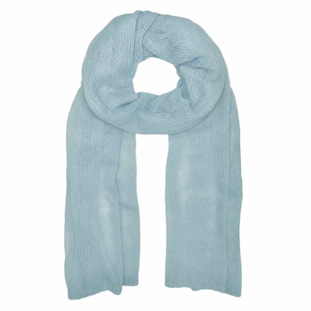 Ice blue alpaca and merino blend scarf, open knit
