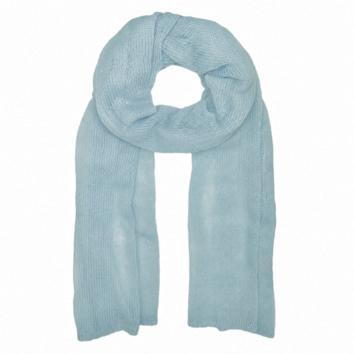 Ice blue alpaca and merino blend scarf, open knit
