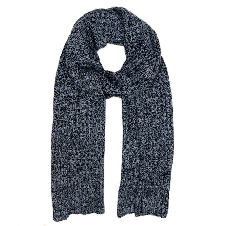 Slate blue and black Himalayan cashmere scarf, marled ribbed knit
