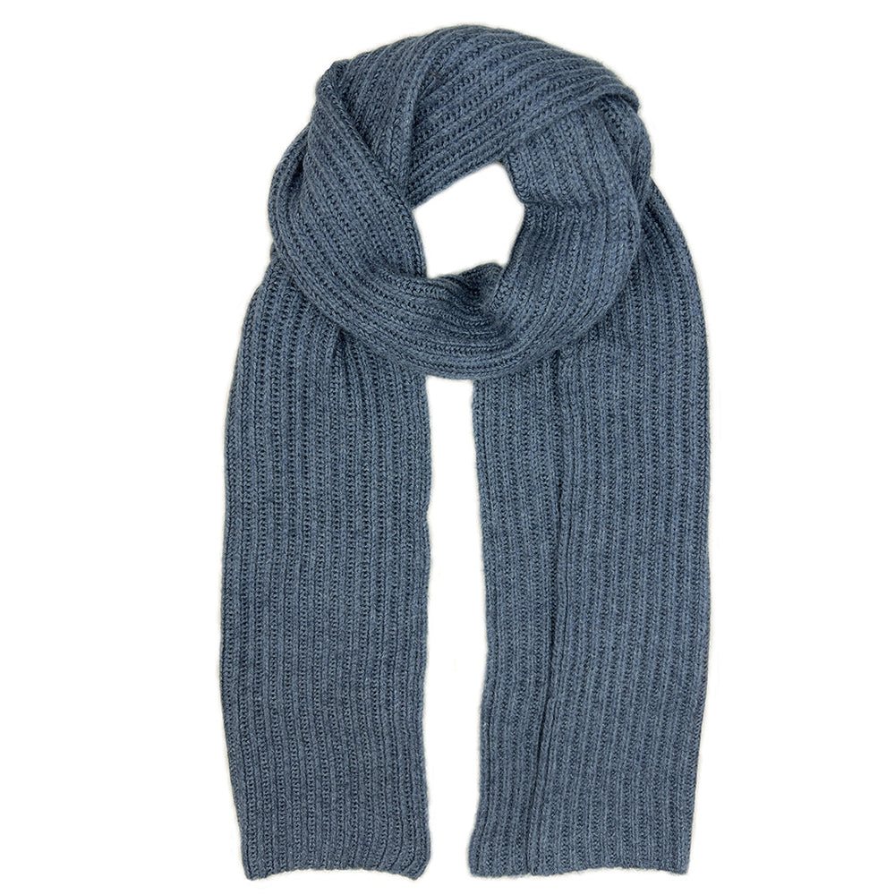 Slate blue with gray undertones Himalayan cashmere scarf, ribbed knit