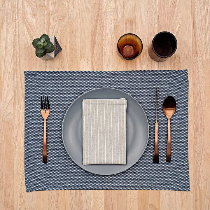 Placemats & Napkins Bundle: Blue Placemats + Cloth Napkins / Set of 4 - EcofiedHome