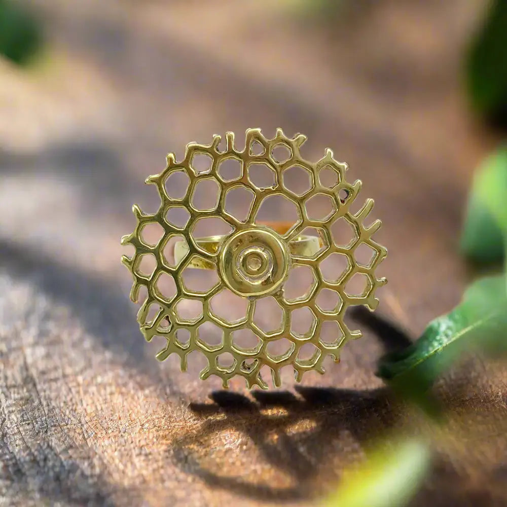 Bombshell Honeycomb Ring with Adjustable Band and Bullet Casing Center - Rings