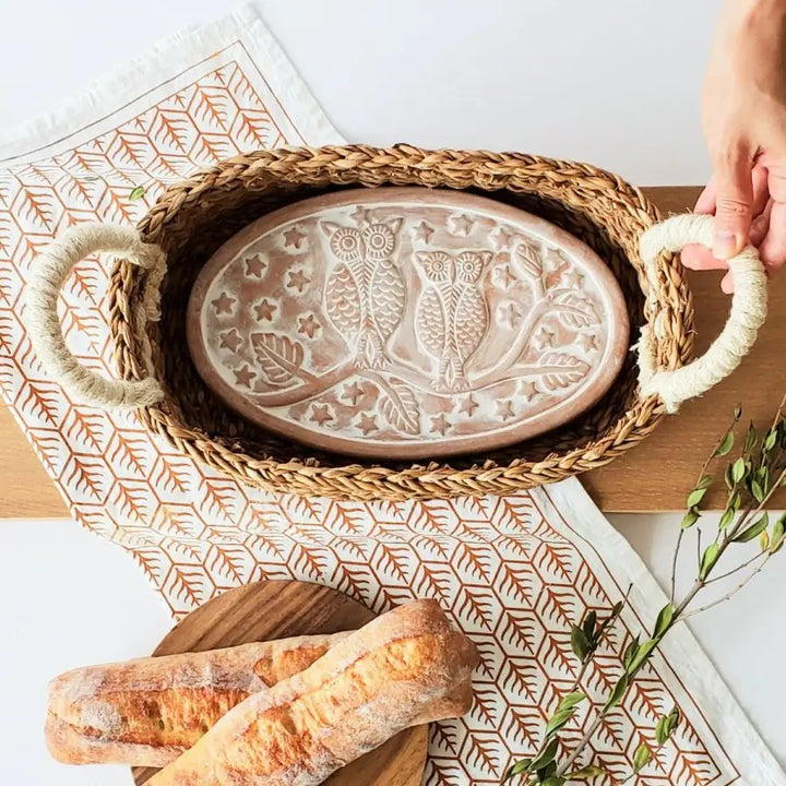 Bread Warmer & Basket Gift Set with Tea Towel - Owl Oval - EcofiedHome