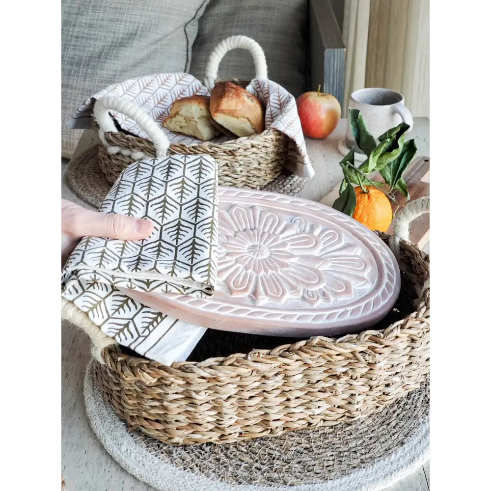 Bread Warmer & Basket Gift Set with Tea Towel - Flower - EcofiedHome