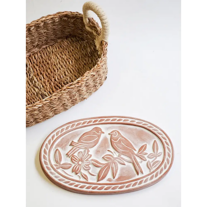 Bread Warmer & Basket Gift Set with Tea Towel - Lovebird Oval - EcofiedHome