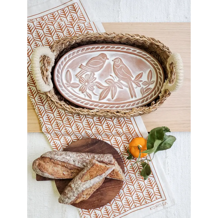 Bread Warmer & Basket Gift Set with Tea Towel - Lovebird Oval - EcofiedHome