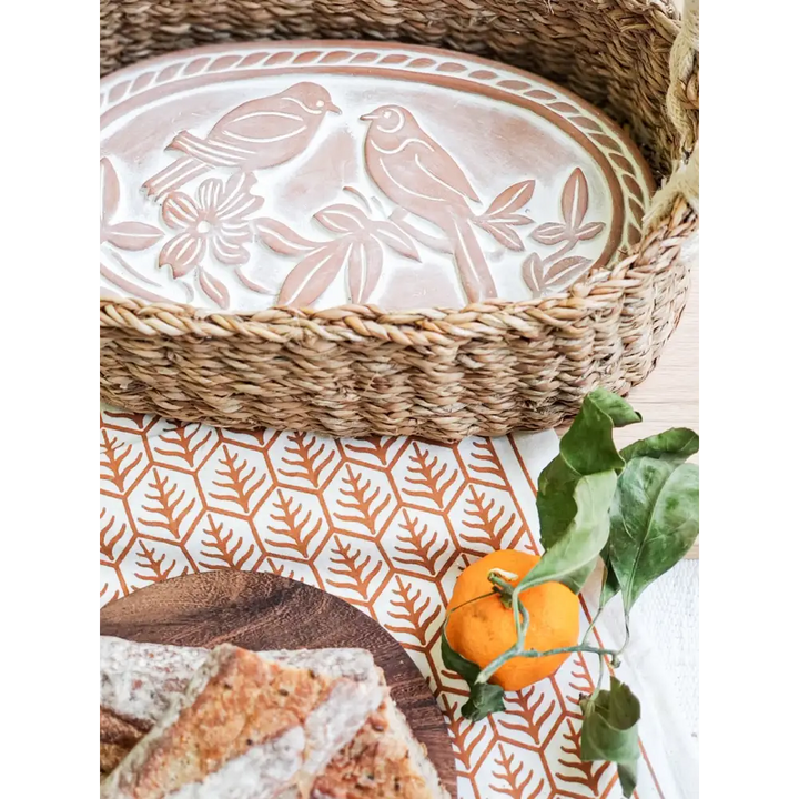 Bread Warmer & Basket Gift Set with Tea Towel - Lovebird Oval - EcofiedHome