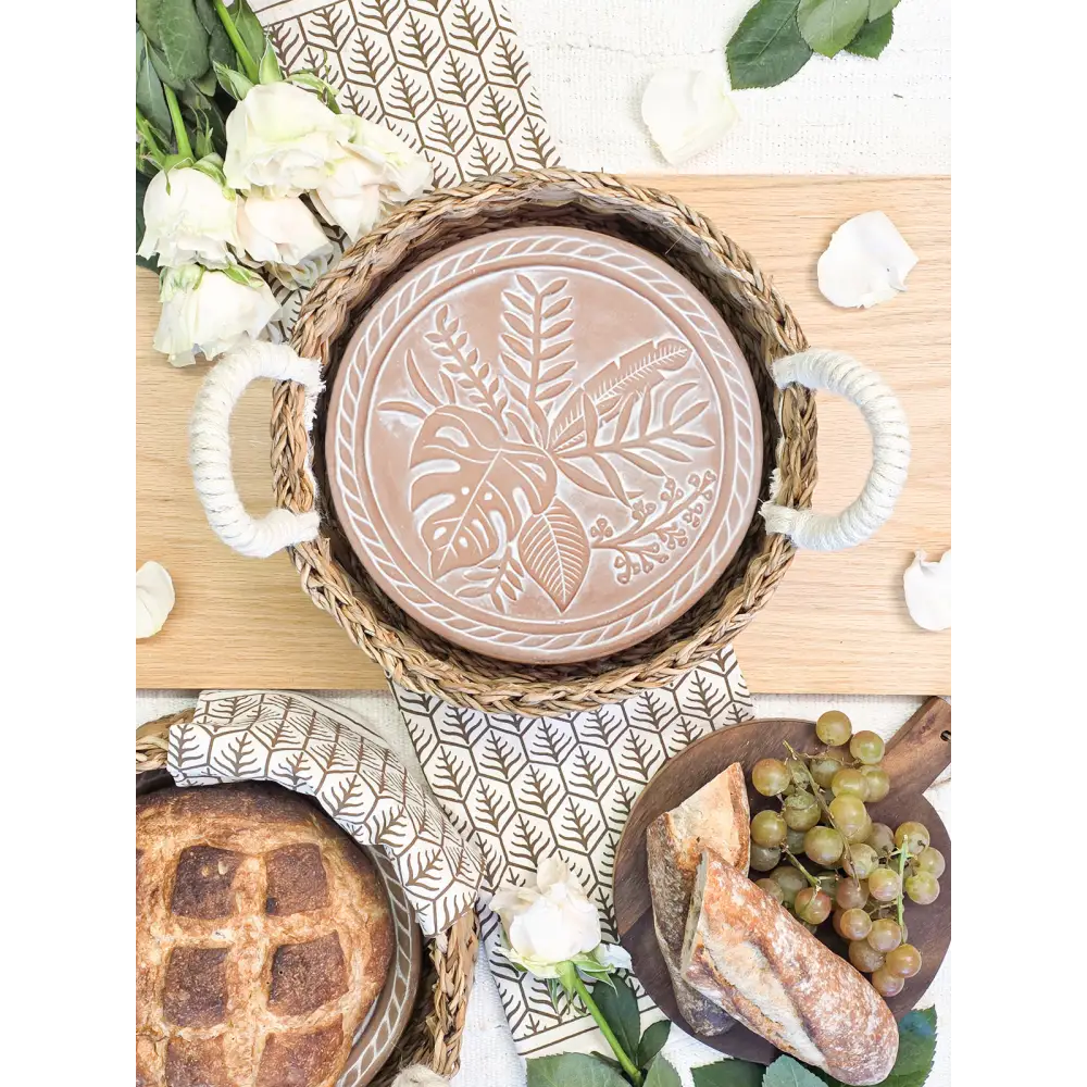 Bread Warmer & Basket Gift Set with Tea Towel - Plant Round-2
