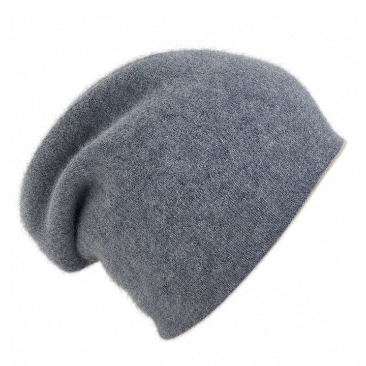 Showing the charcoal gray beanie, only showing the gray side