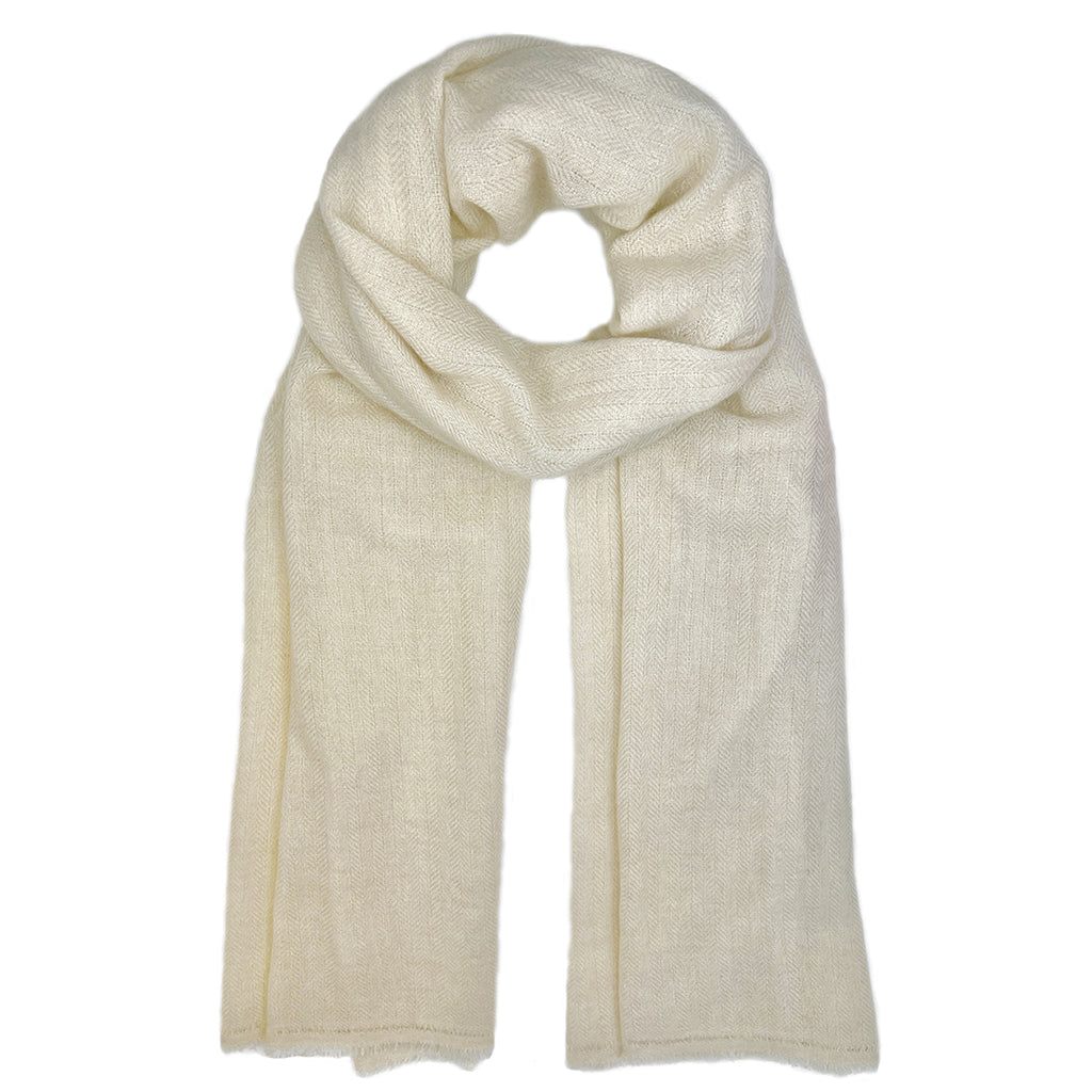 Champagne Himalayan cashmere scarf, herringbone pattern