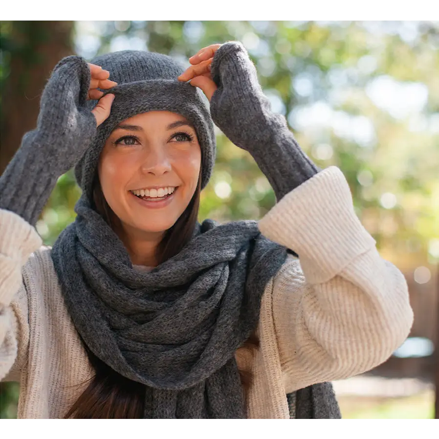 Charcoal Essential Knit Alpaca Gloves-2
