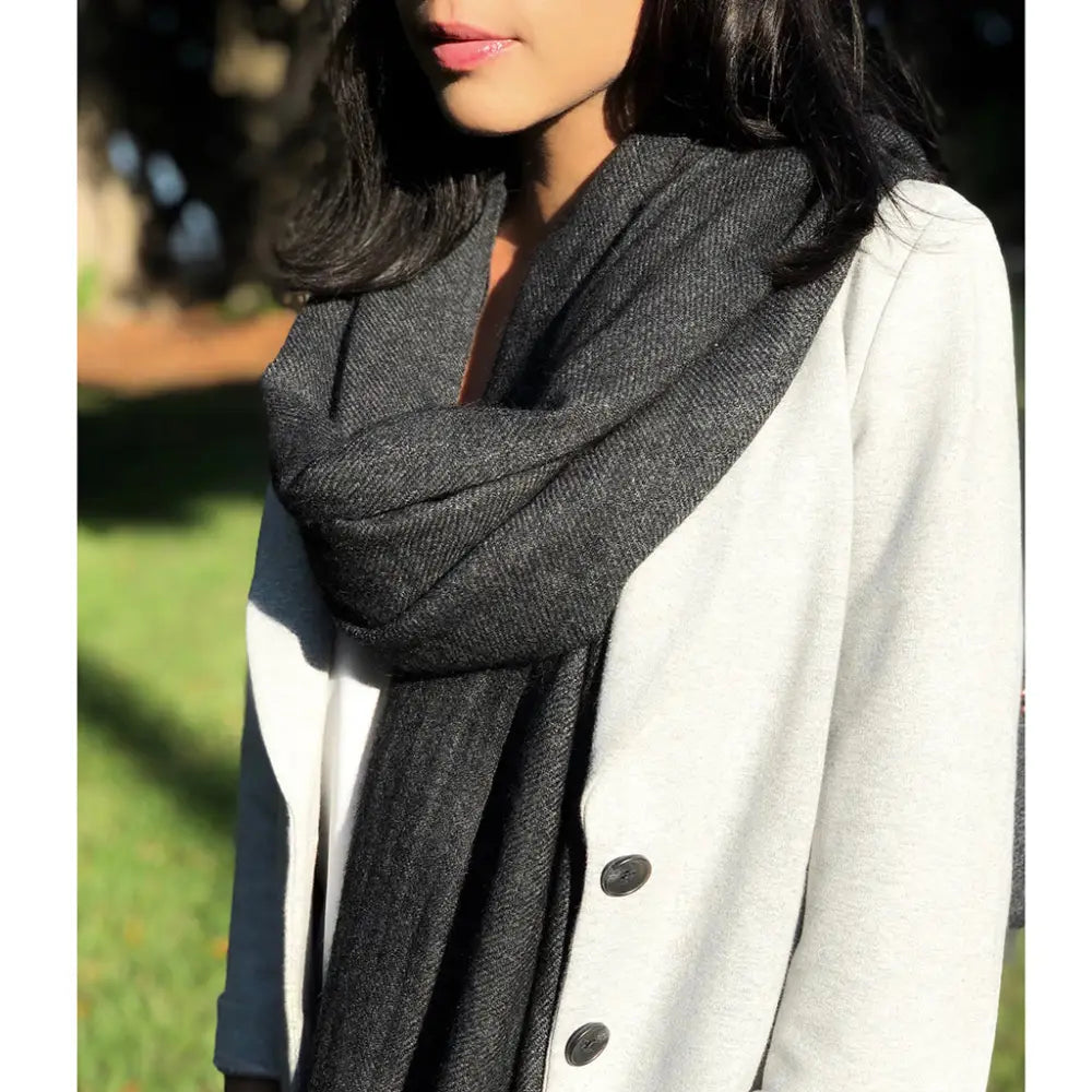 Charcoal Handloom  Cashmere Scarf-1