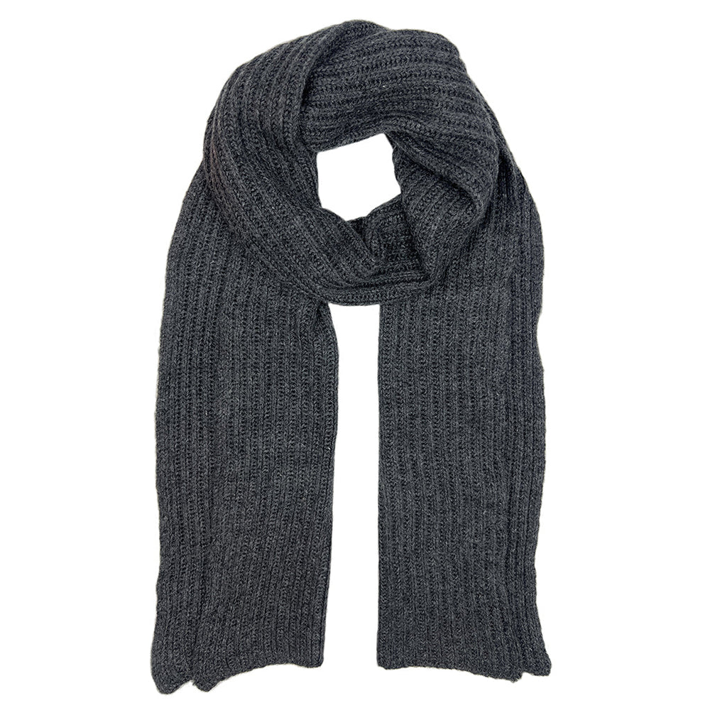 Graphite; deep charcoal gray Himalayan cashmere scarf, ribbed knit