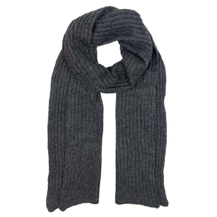 Graphite; deep charcoal gray Himalayan cashmere scarf, ribbed knit