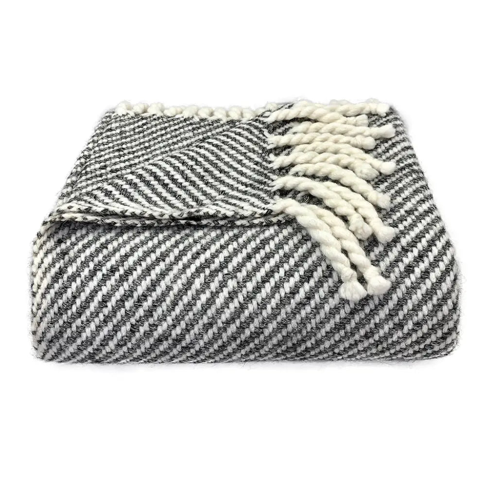 Chunky Black Stripe Alpaca Throw-0