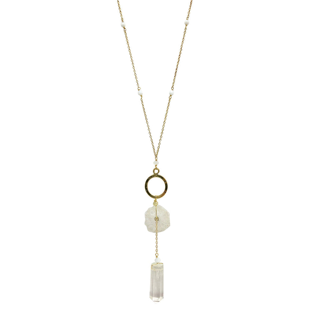 Solar Quartz + Crystal Y Necklace-0