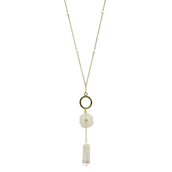 Solar Quartz + Crystal Y Necklace-0