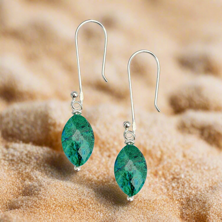 Elegant Drop Earrings with Peruvian Chrysocolla Gemstones