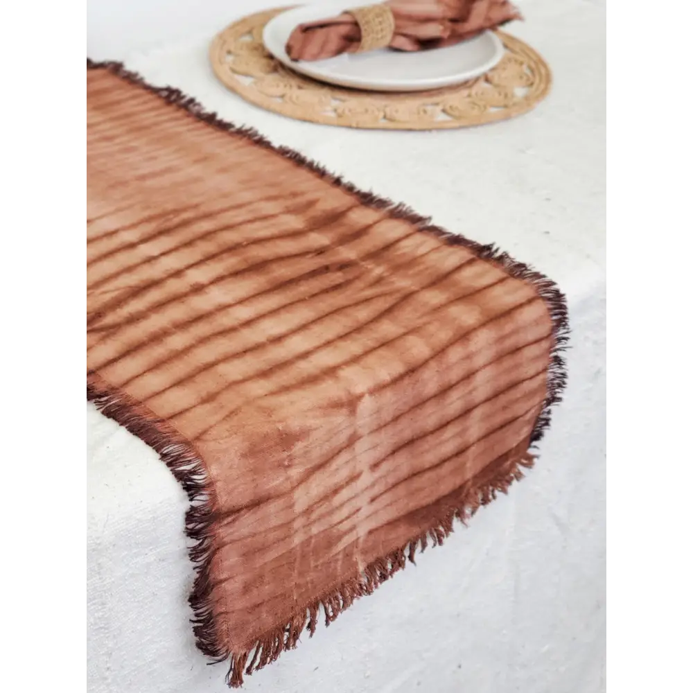 Tie Dye Cotton Table Runner - Brown-2