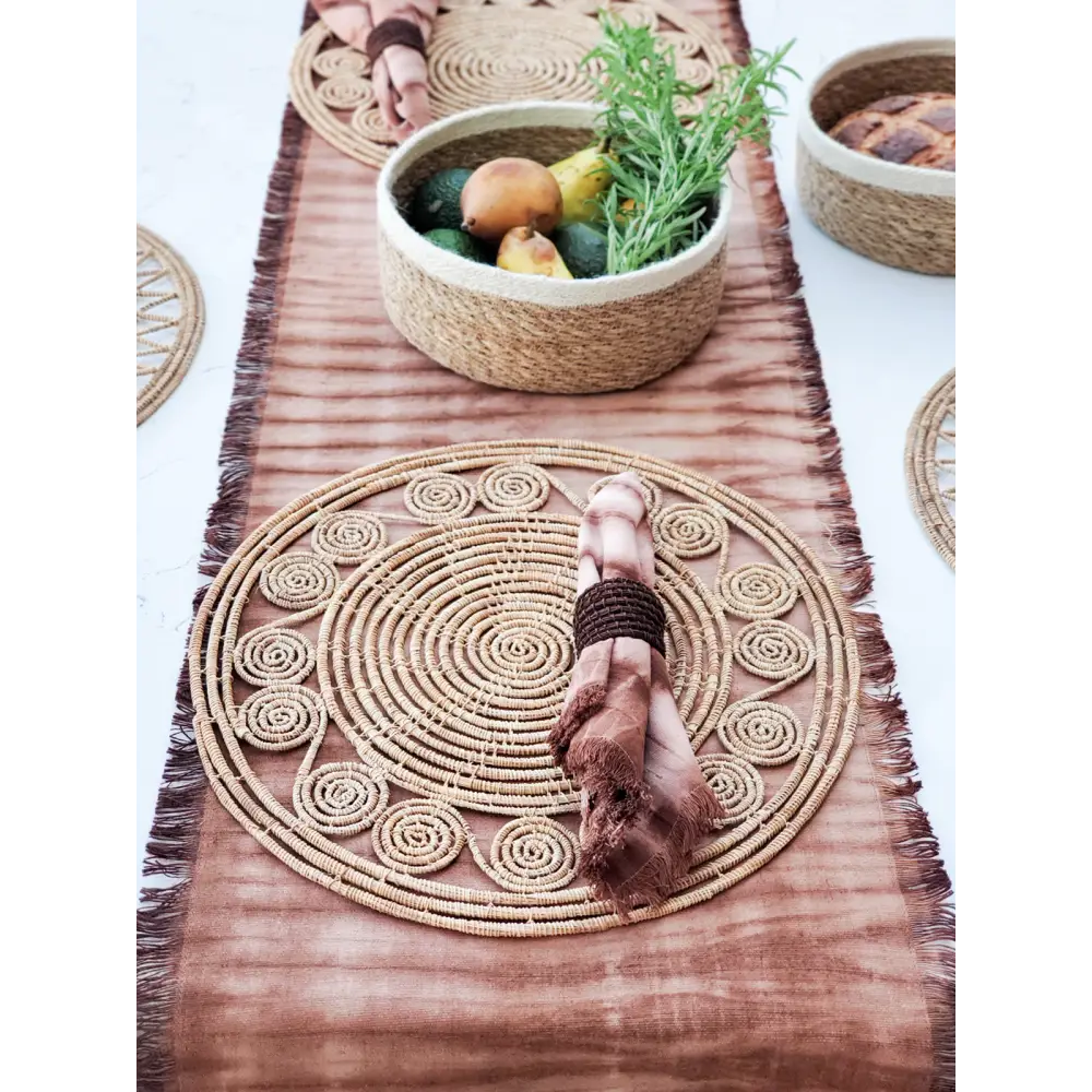 Tie Dye Cotton Table Runner - Brown-1
