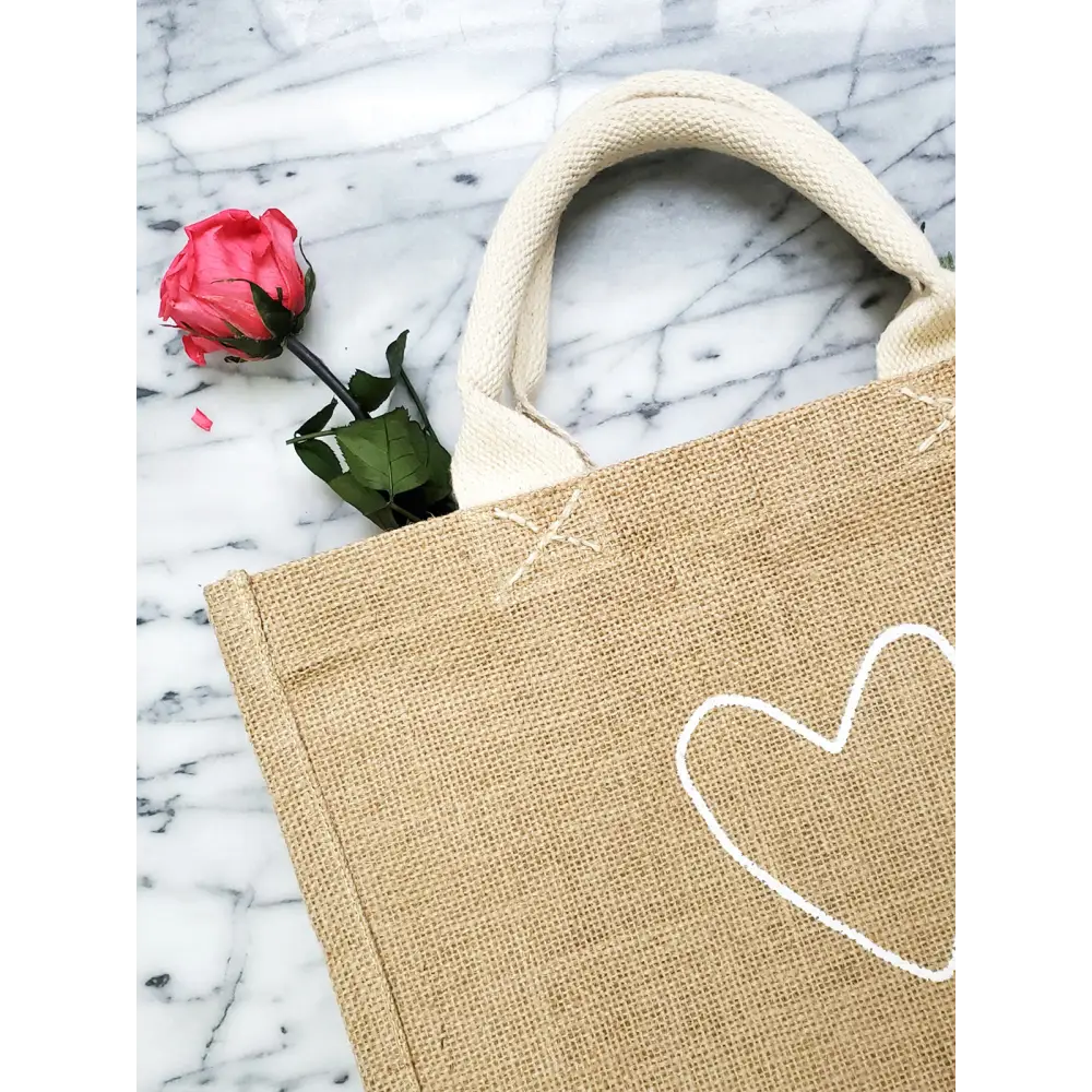 Reusable jute Gift Bag with cotton handles - Love - EcofiedHome