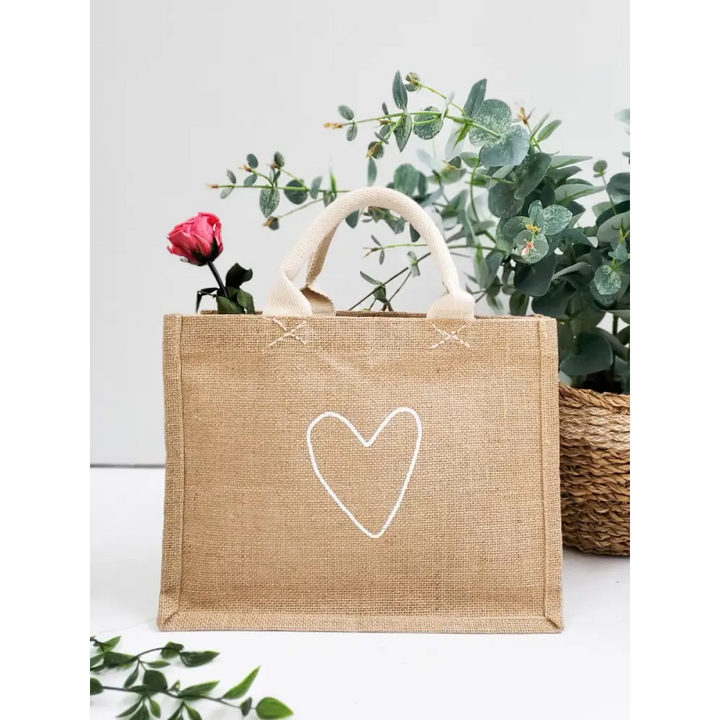 Reusable jute Gift Bag with cotton handles - Love - EcofiedHome