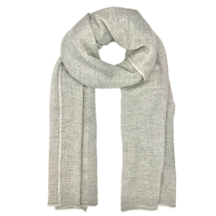 Heather gray Himalayan cashmere scarf, herringbone pattern