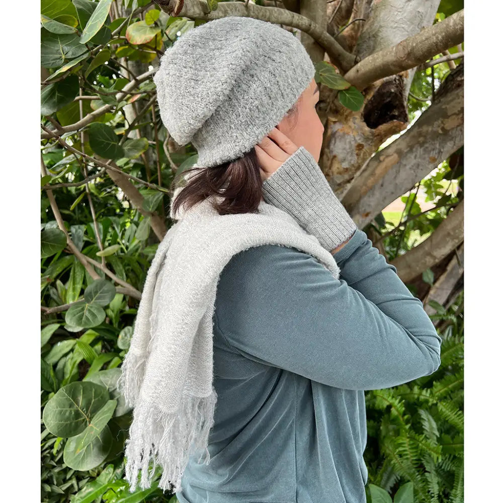 Gray Loop Knit Alpaca Scarf with Fluffy Fringe Edges – EcofiedHome
