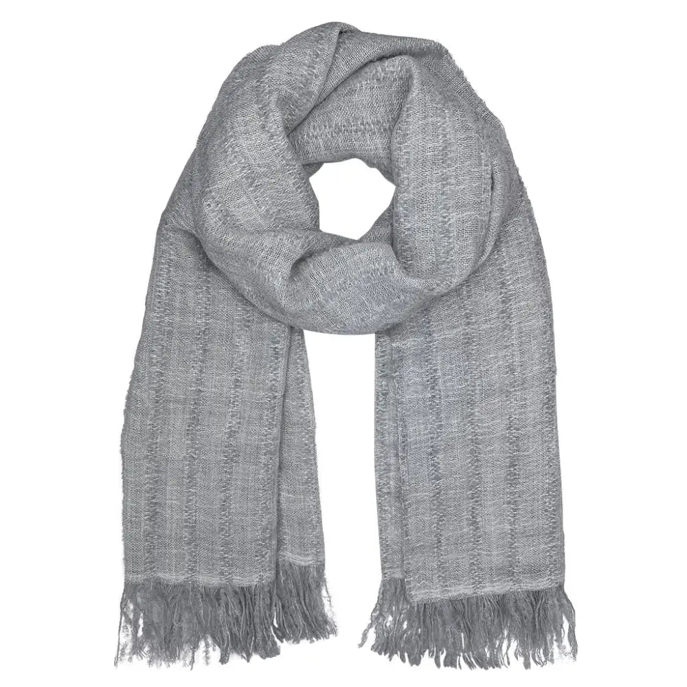 Gray Loop Knit Alpaca Scarf with Fluffy Fringe Edges – EcofiedHome