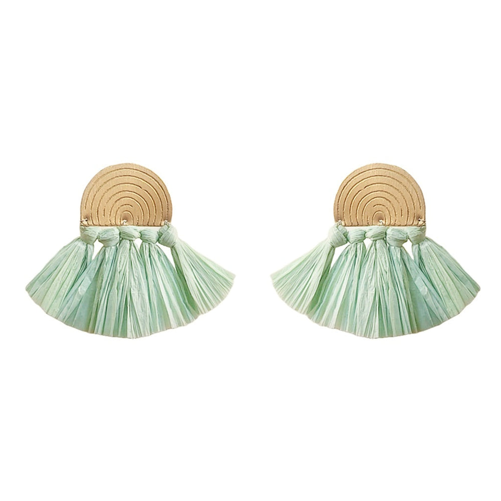 Sea Green Raffia Fan Earrings-0